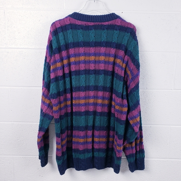 Vintage Ralph Lauren Chaps Cotton Sweater Colorful Chunky Knit 90s Y2K Biggy XL - Picture 2 of 6